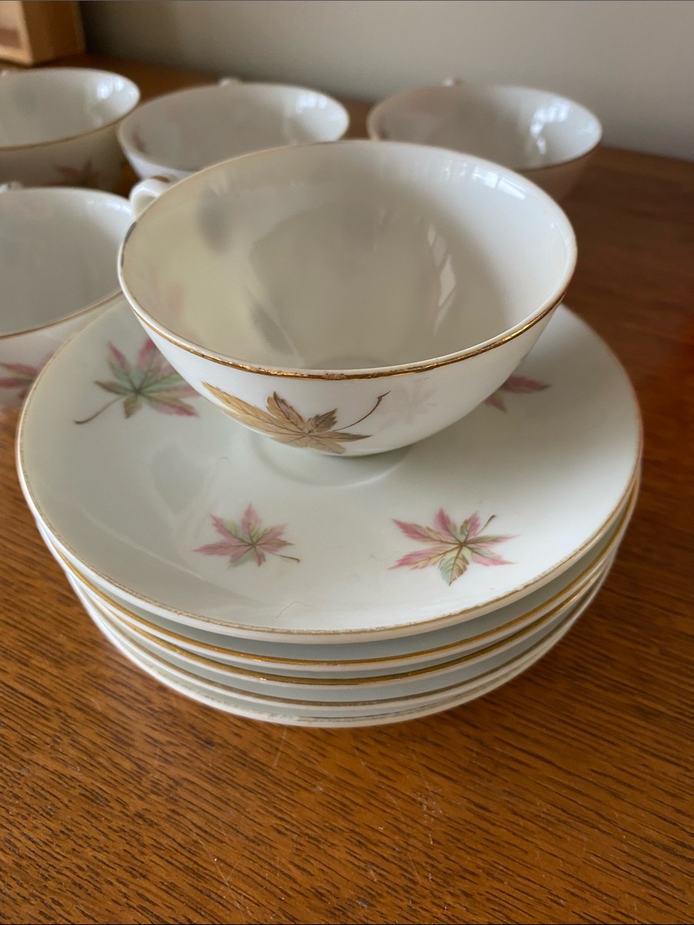 Porcelain Teacup and Saucer Set with Pink Floral and Gold Trim